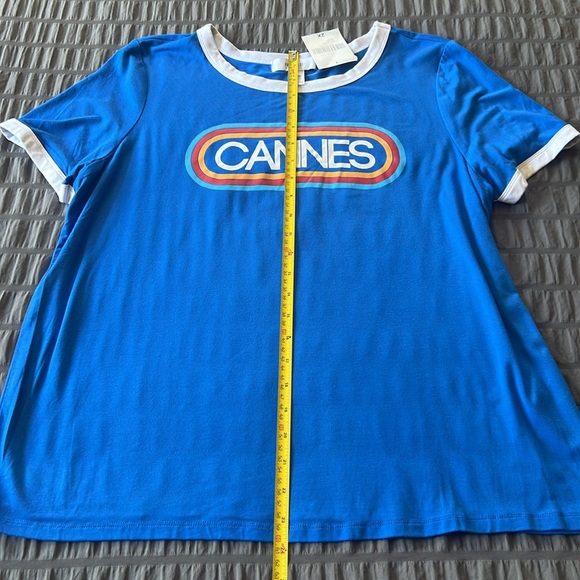 NWT Cannes France Blue and White Ringer Tee Shirt Forever Twenty One Plus Sz 2X - Picture 11 of 14